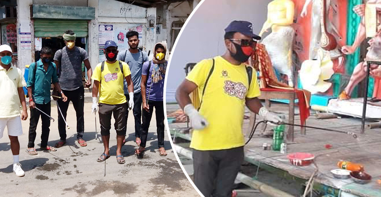 কমলগঞ্জে এক সাংবাদিক এর অনন্য দৃষ্টান্ত মসজিদ মন্দির সহ দুই কিঃমিঃ এলাকায় জীবাণুমুক্ত স্প্রে
