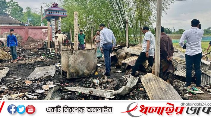 কমলগঞ্জে অগ্নিকাণ্ডে বসতবাড়ি সহ ব্যবসা প্রতিষ্ঠান পুড়ে ছাই