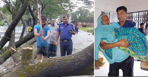 ঘূর্ণিঝড় বুলবুল পরবর্তী উদ্ধারকাজে পুলিশ