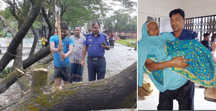 ঘূর্ণিঝড় বুলবুল পরবর্তী উদ্ধারকাজে পুলিশ