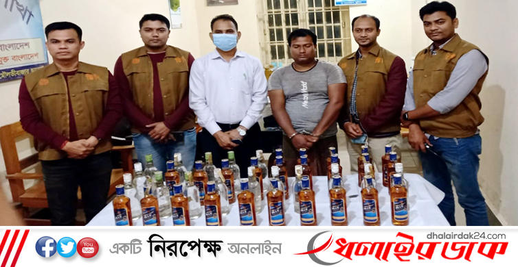 কমলগঞ্জে গোয়েন্দা বিভাগের হাতে ৪০ বোতল বিদেশী মদসহ আটক-১