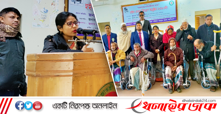 কমলগঞ্জে শারীরীক প্রতিবন্ধীদের মাঝে হুইল চেয়ার বিতরণ